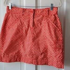 LANDS' END SKORT SKIRT WITH SHORTS ORANGE WHITE FLORAL COTTON BLEND SIZE 6
